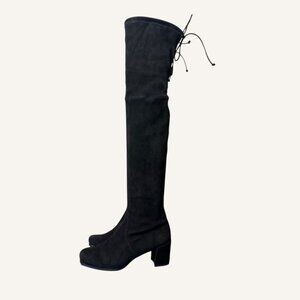 Stuart Weitzman Thighland Stretch SuedeThigh Boots 6.5 Black EUC Block Heel $950